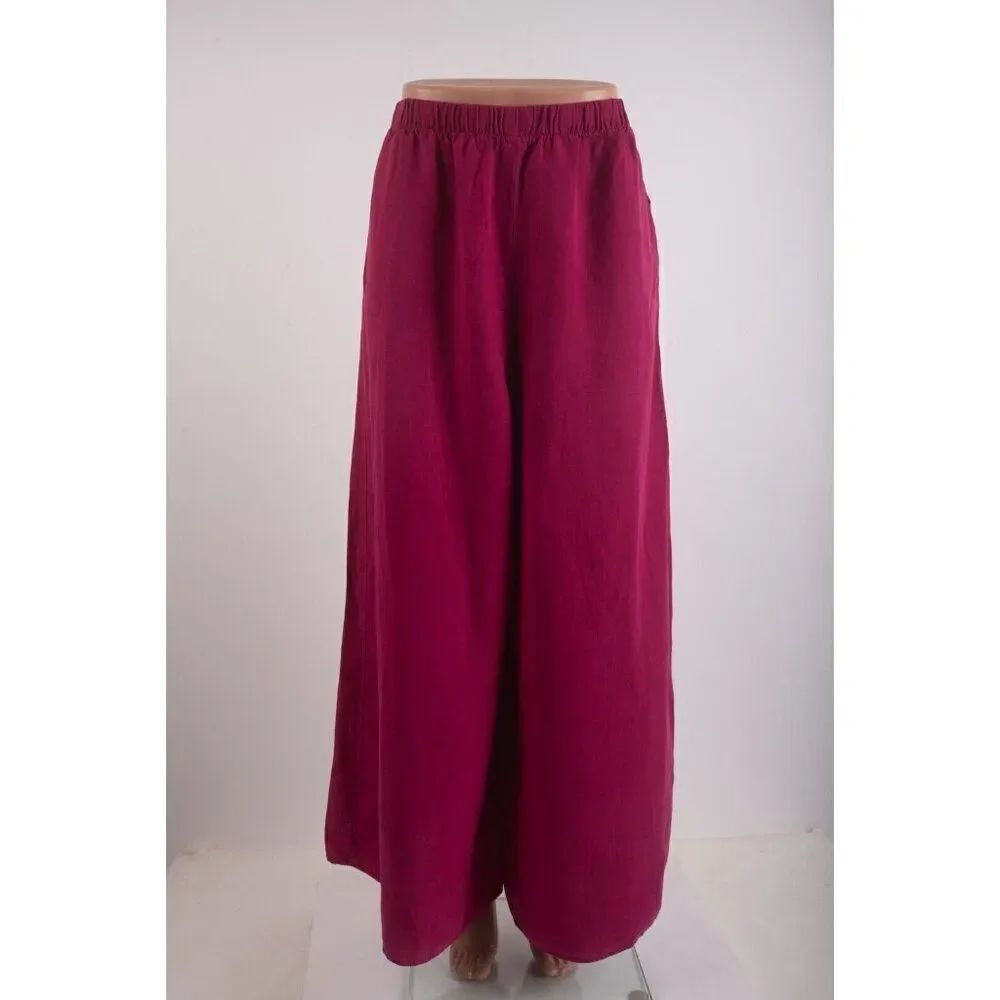 Zara Womans Pants Size M Fuchsia Pink Linen Blend Wide Leg 4043/250 NWT